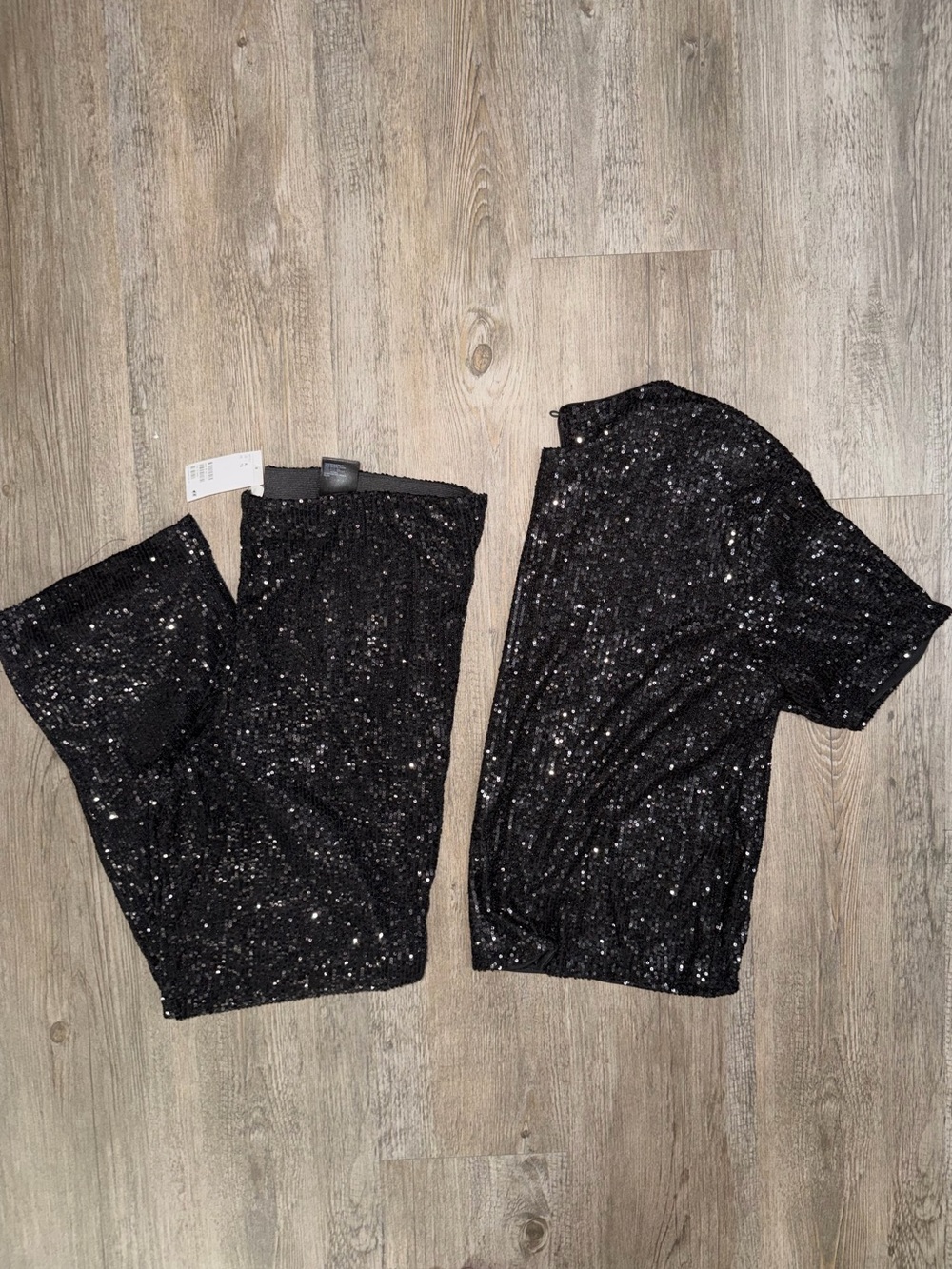 H&M Black Sequin Pants & Cropped Top